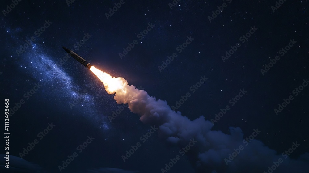 Obraz premium Launching a rocket at a space base, using a sky background.