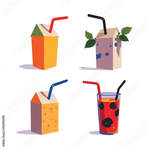 Juice box with a funky straw vector design