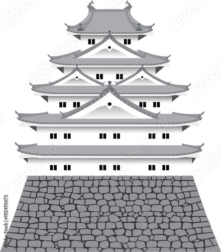 日本の城　五重五階の天守のイラスト