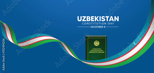 Uzbekistan constitution day December 8 flag ribbon vector poster