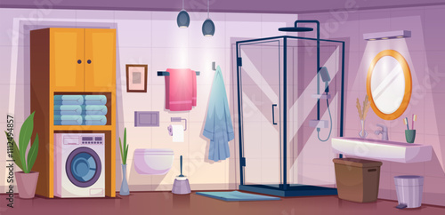 Bathroom interior. Background of modern bathroom and toilet exact vector template