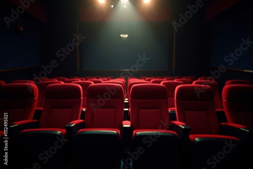 Empty movie theater with spotlight casting a solitary beam on the stage, symbolizing the power of imagination and the potential for new beginnings in a quiet, reflective space.