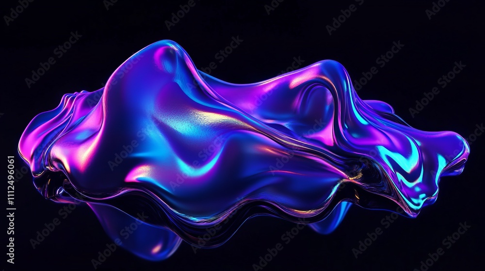 Obraz premium This artwork features fluid abstract shapes with luminous purple and blue colors flowing and blending together. The glossy surface reflects light, enhancing its ethereal quality