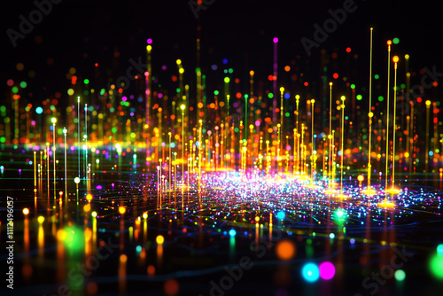 vibrant display of holographic scatter plots glowing brightly, showcasing colorful data points in dynamic arrangement. scene evokes sense of wonder and exploration photo