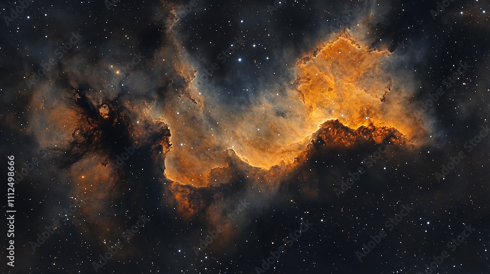 A dazzling nebula in deep-space with orange and yellow hues blending into a dark backdrop A dazzling nebula in deep-space with orange and yellow hues blending into a dark backdrop