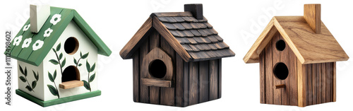 Foto Charming wooden birdhouses with unique designs