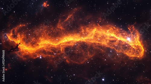 A dazzling nebula in deep-space with orange and yellow hues blending into a dark backdrop