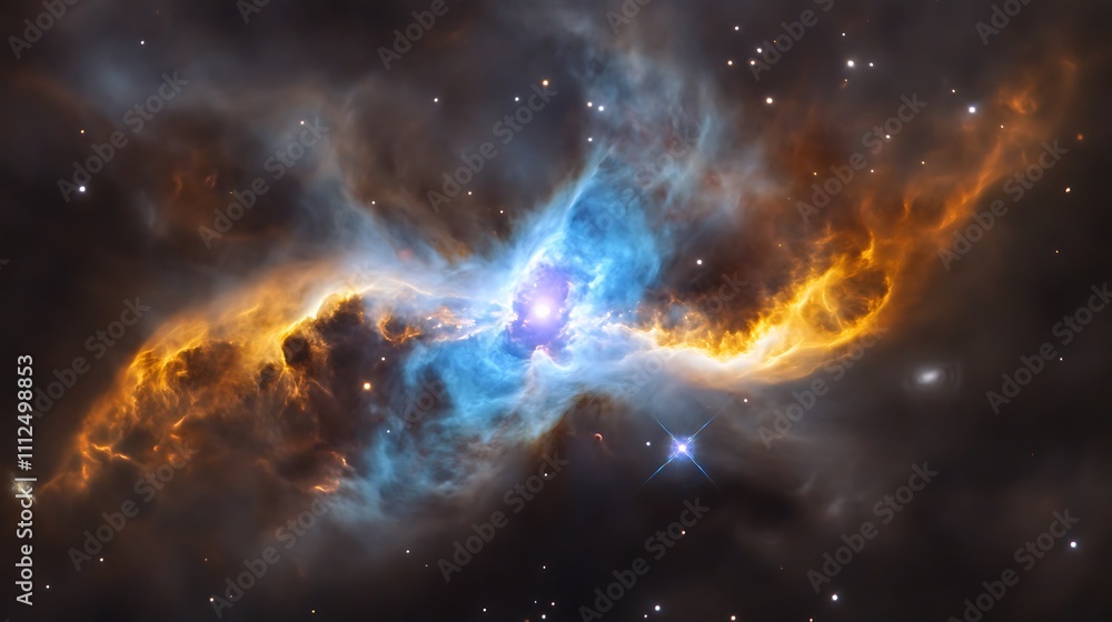 Obraz premium A nebula forming in space with wisps of light-blue gases and a faint glow of purple