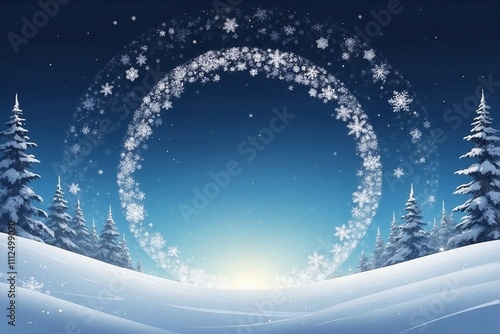 Obraz na płótnie White Empty Circle Surrounded by Snowflakes on a Blue Background w salonie