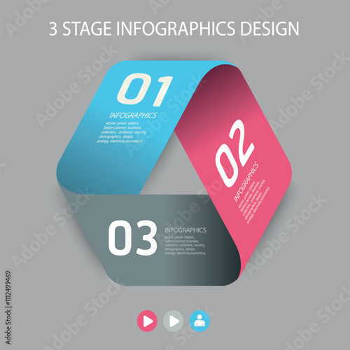 Process chart with three connected paper white circles placed in horizontal row. Concept of 3 stages of startup development. Modern infographic design