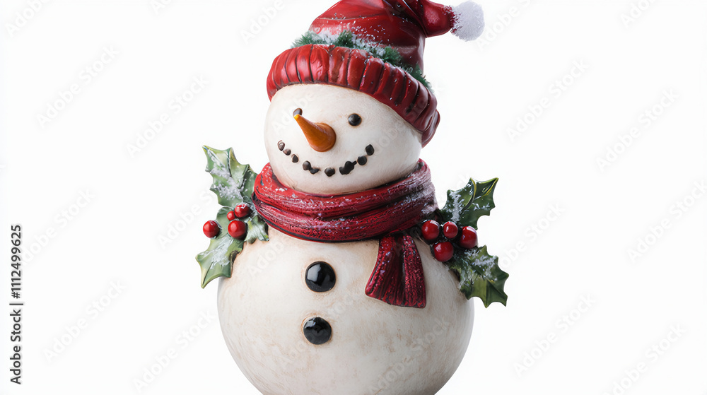 Snowman wearing Christmas knitting wool cap insolated on white background Snowman wearing Christmas knitting wool cap insolated on white background