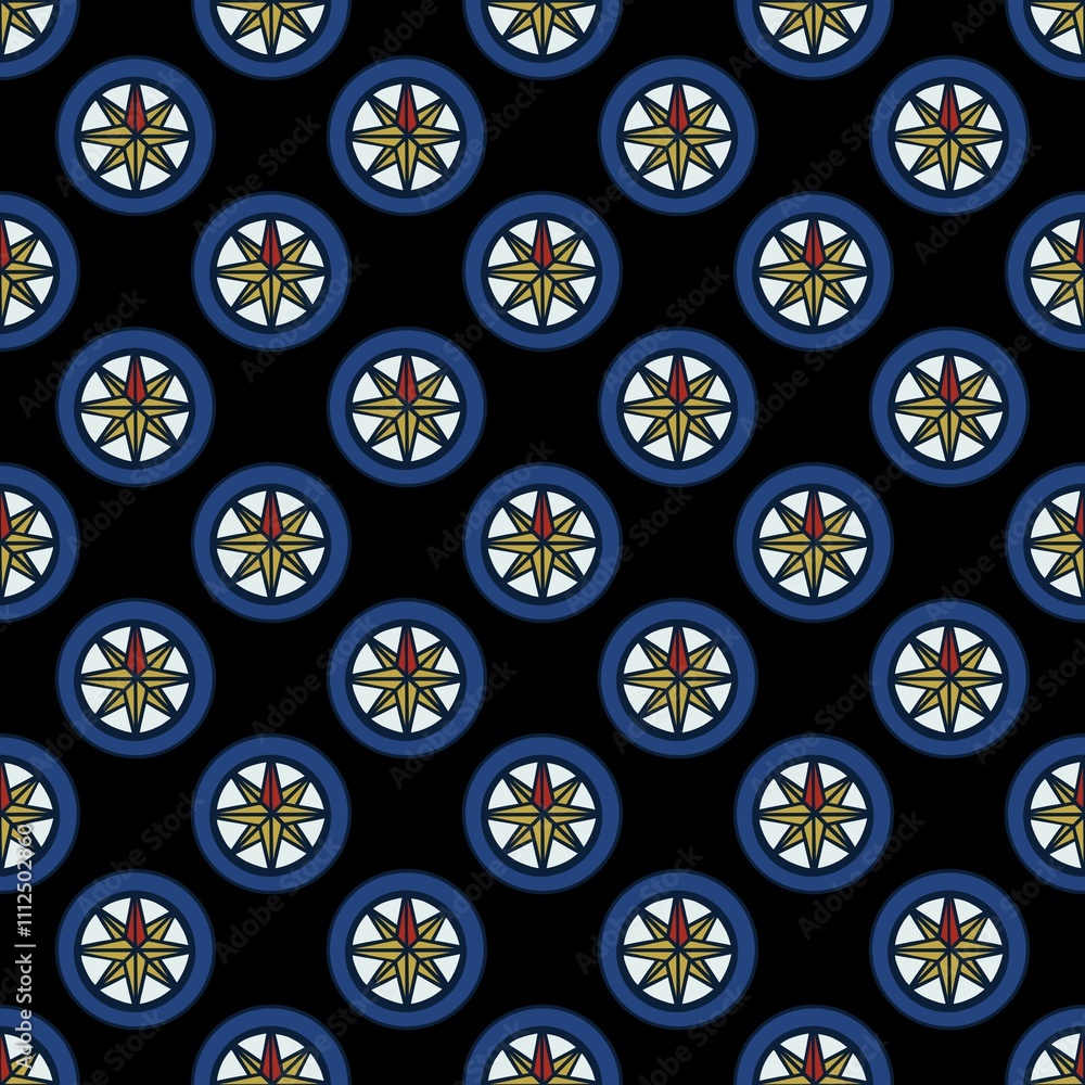Seamless Pattern: Small Wind Rose with White on Black Background Seamless Pattern: Small Wind Rose with White on Black Background