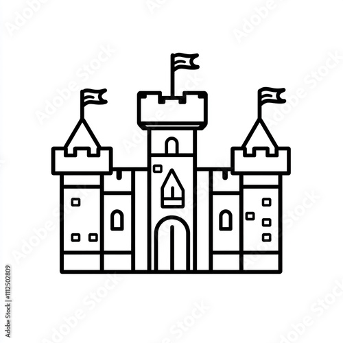 Castle simple icon in black outline illustration on a white background.