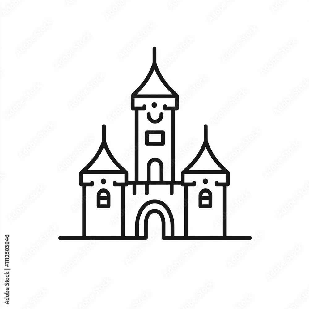 Castle simple icon in black outline illustration on a white background. Castle simple icon in black outline illustration on a white background.