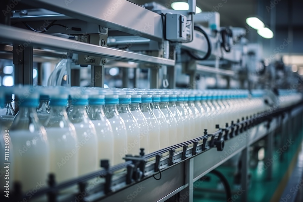 Obraz premium bottling milk production line in a factory
