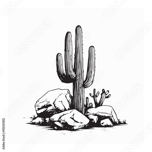 a group of cactus plants on the rocks image vector isolated on white background 