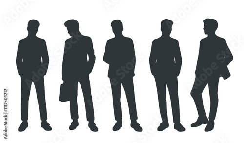 Man silhouette set. Fashion model people. Trendy and fashionable men with briefcase. Businessman in suit. Social media avatars. Flat vector collection