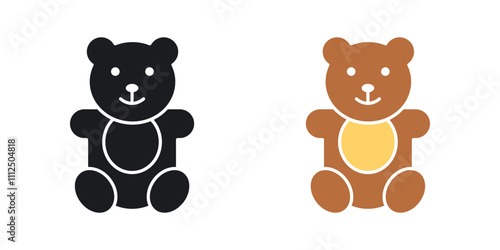 Teddy bear icon set in black and colored versions.