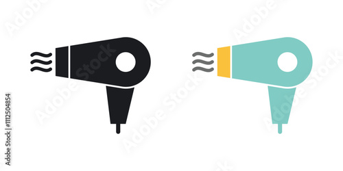 Hair dryer icons in black and colored version