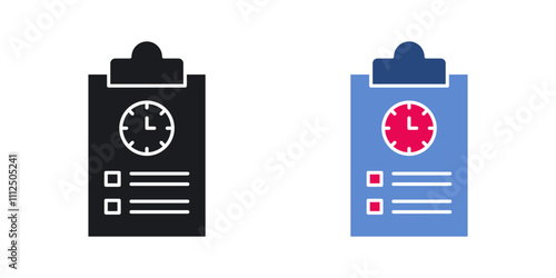 Timesheet icon set in black and colored versions.