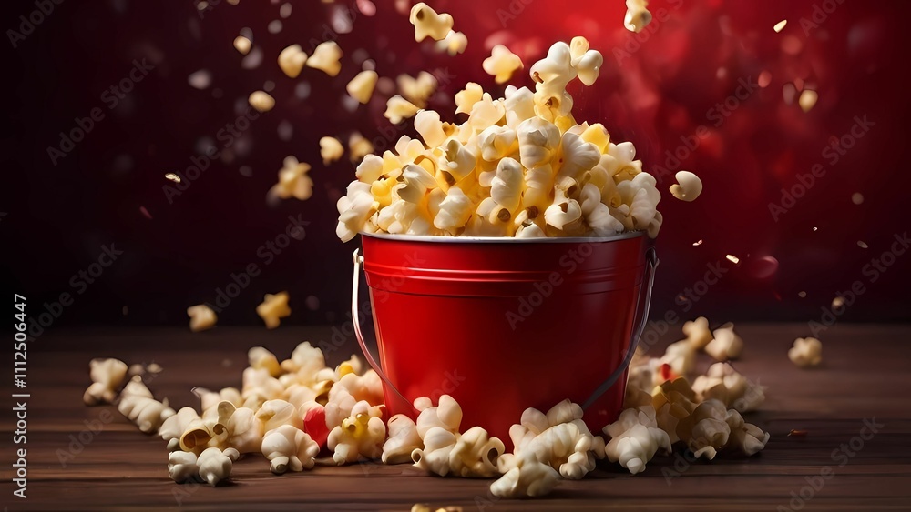Popcorn on the red bucket Popcorn on the red bucket