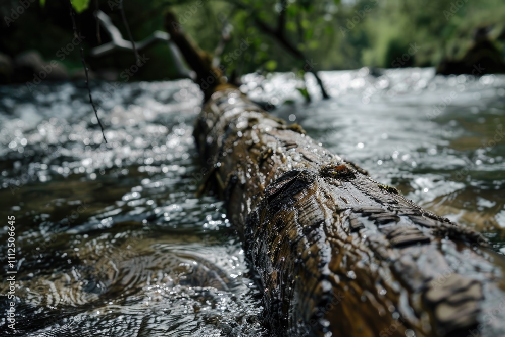 A fallen tree in the middle of a river with water flowing around it A fallen tree in the middle of a river with water flowing around it