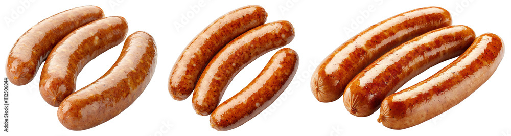 Assorted grilled sausages on a black background