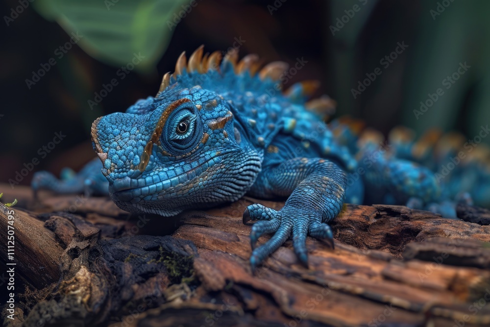 Fototapeta premium A close-up shot of a lizard sitting on a tree branch, its scales glistening in the light