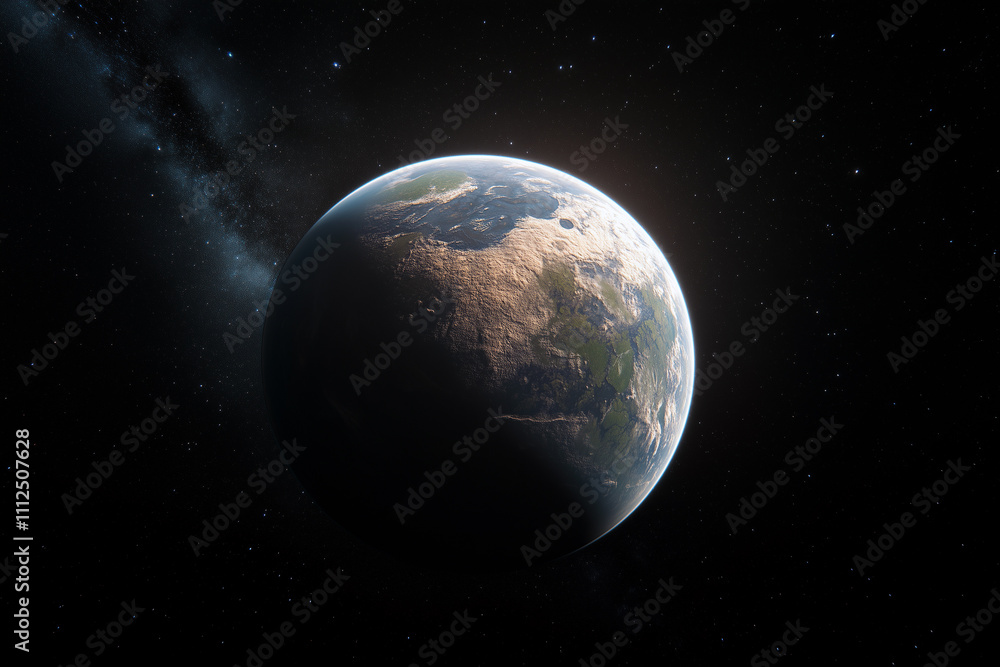 Exoplanète rocheuse habitable vue de l'espace Exoplanète rocheuse habitable vue de l'espace