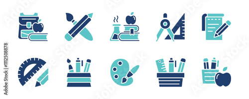 school stationery supply icon set back to school education school equipment element vector illustration