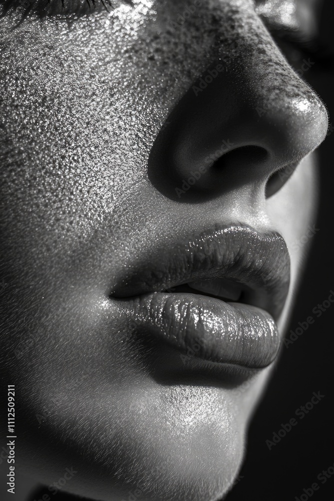 A portrait of a woman's face in monochrome tones, suitable for use in editorial or creative projects A portrait of a woman's face in monochrome tones, suitable for use in editorial or creative projects