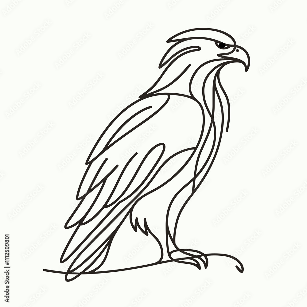 Fototapeta premium Sitting eagle in a minimalist line art design, AI Generation