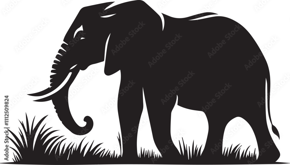 Obraz premium Elephant silhouette grazing with its trunk close to the ground vector