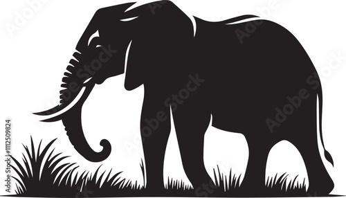 Elephant silhouette grazing with its trunk close to the ground vector