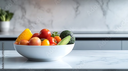 A bowl of fresh mixed vegetables and a small portion of avocado, perfect for a low-carb diet, placed on a kitchen countertop 