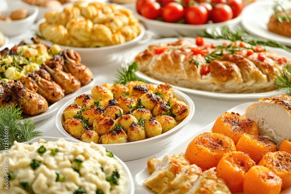 A variety of dishes on display, ideal for use in articles about food, recipes, or restaurant promotions A variety of dishes on display, ideal for use in articles about food, recipes, or restaurant promotions