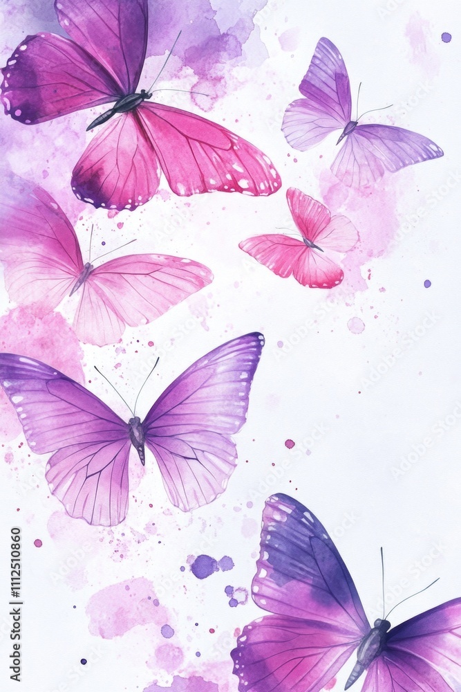 A grouping of colorful purple butterflies, often used in nature and wildlife illustrations A grouping of colorful purple butterflies, often used in nature and wildlife illustrations