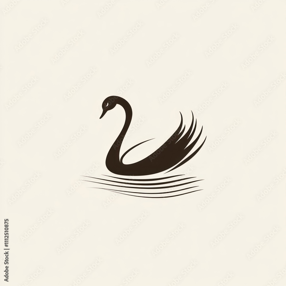 Fototapeta premium Elegant black swan silhouette on water.
