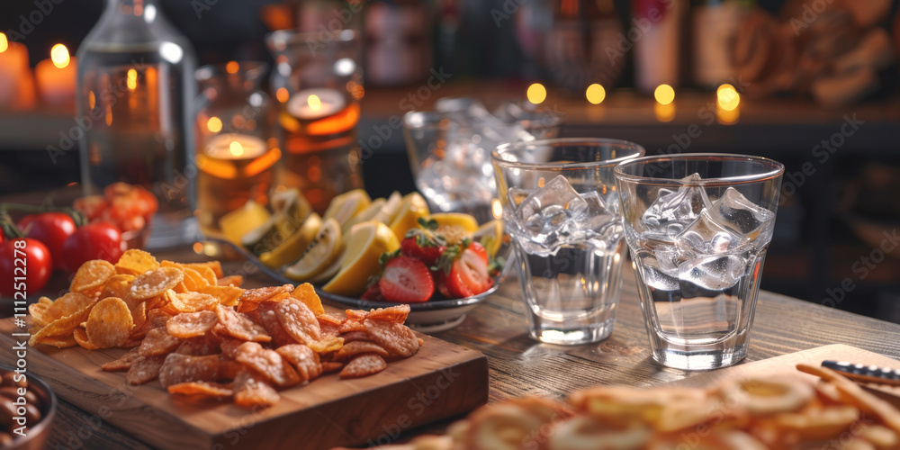 Fototapeta premium Russian vodka with snacks Generative AI