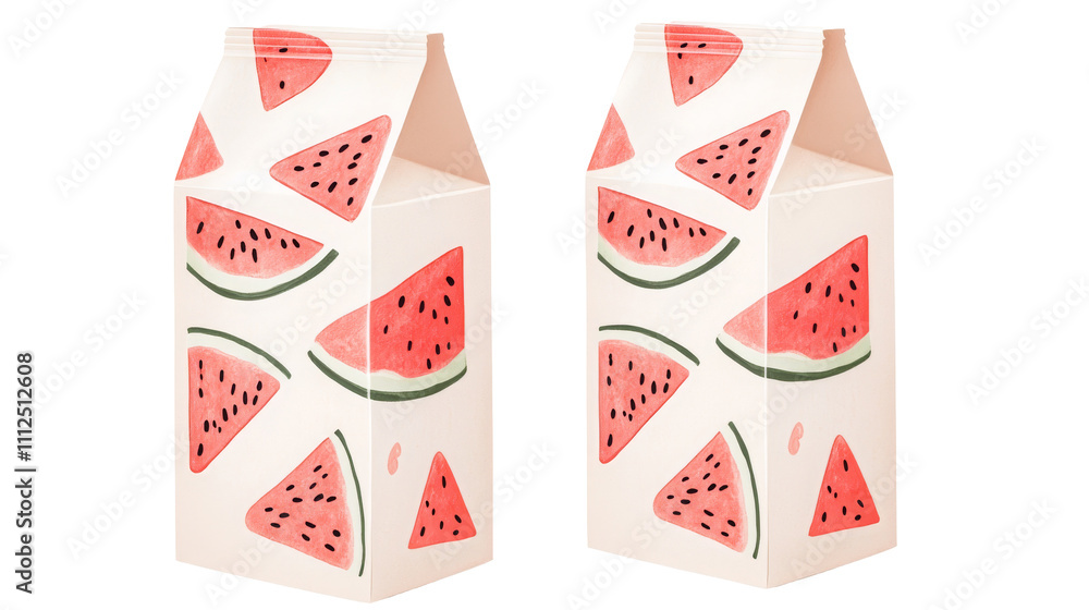 Refreshing watermelon juice carton design with transparent background Refreshing watermelon juice carton design with transparent background