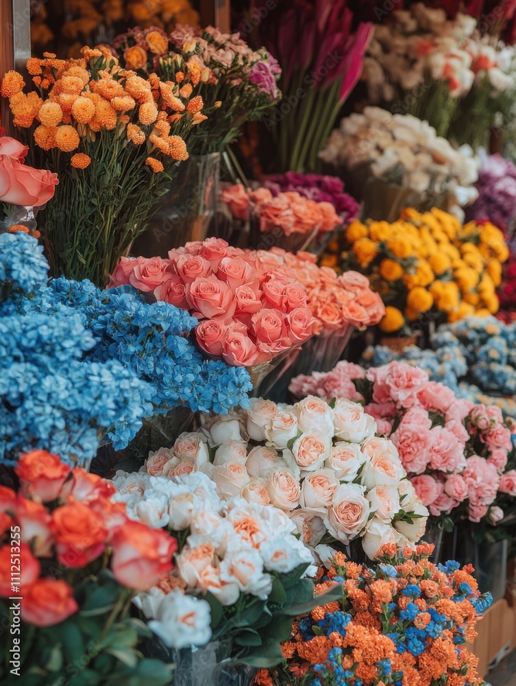 Fototapeta premium Many different colored flowers on display in a store