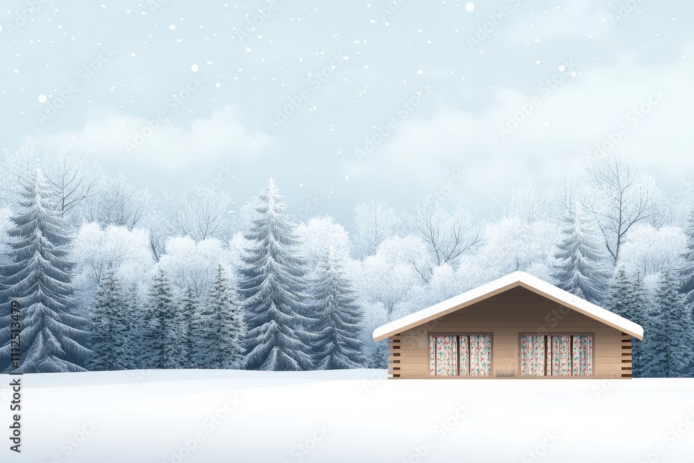 Cozy Cabin in a Scenic Snowy Landscape Surrounded by Majestic Trees under a Soft Winter Sky Cozy Cabin in a Scenic Snowy Landscape Surrounded by Majestic Trees under a Soft Winter Sky