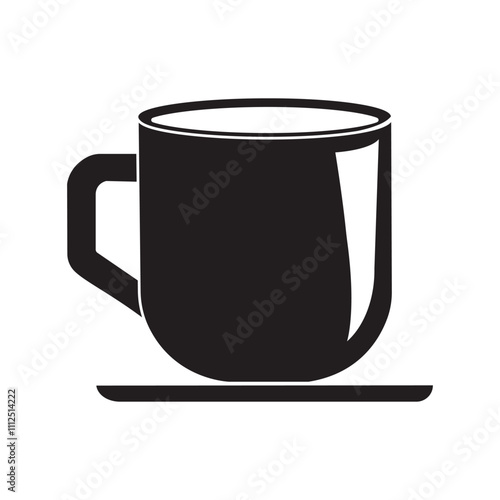 A black coffee cup with a white background with a picture of a coffee cup on it 