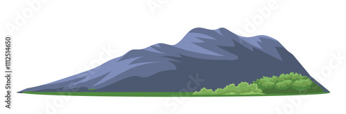 Beautiful mountains concept. Grey cliffs and peaks with grass. Part of beautiful natural panorama and landscape. Poster, banner or cover. Flat vector illustration