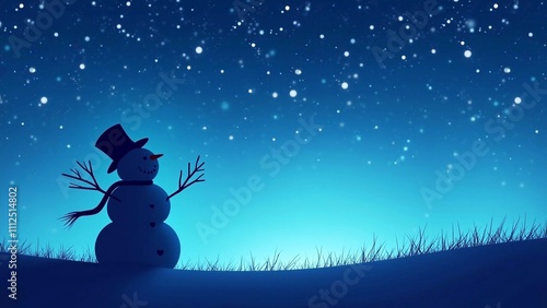 Silhouette of a snowman on a starry night sky photo