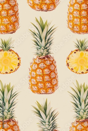 A geometric pattern of pineapples on a white background photo