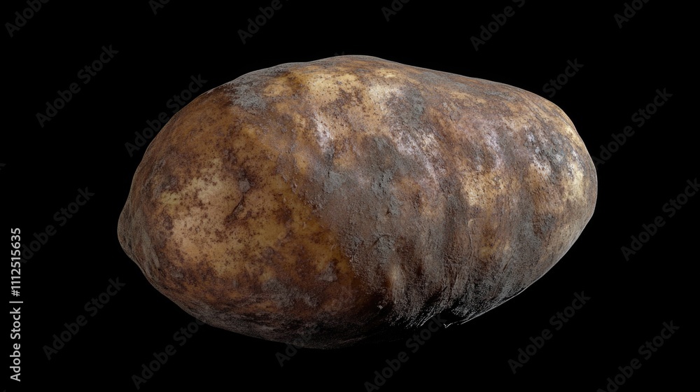 A single baked potato on a dark or black background A single baked potato on a dark or black background