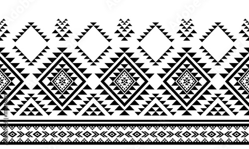 Southwest Aztec geometric Native American Mexican Navajo tribal ethnic seamless pattern fabric black and white design vector for textile printing