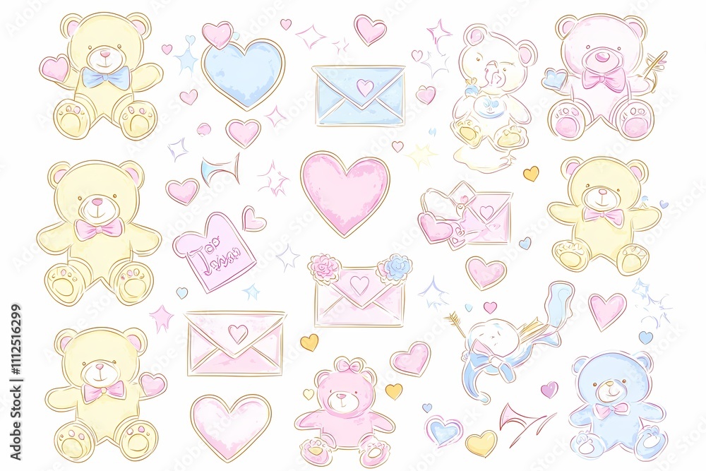 Cute Cartoon Bears and Hearts Design for Kids' Creative Projects Cute Cartoon Bears and Hearts Design for Kids' Creative Projects
