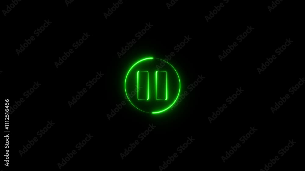 Neon line pause button. abstract neon glowing Play button animation on dark background. neon style press start icon, technology and music play and stop button animation. Neon line pause button. abstract neon glowing Play button animation on dark background. neon style press start icon, technology and music play and stop button animation.
